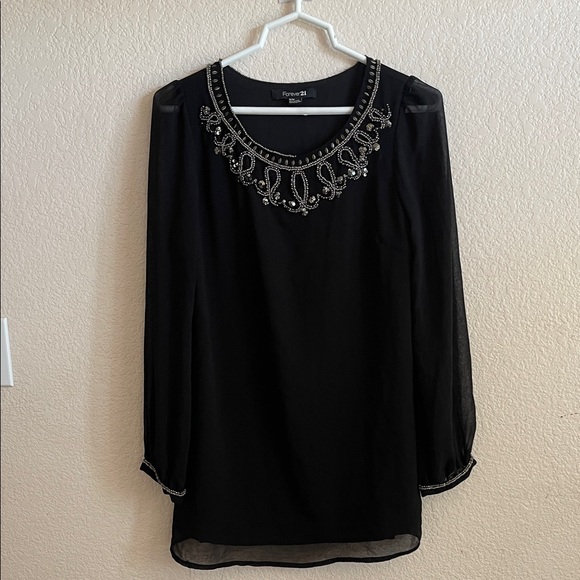 Forever 21 Black Beaded Blouse - Picture 1 of 6